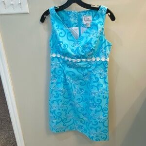 Lilly Pulitzer Staci Sleeveless Faux Wrap Dress Blue Marigoldfish 2